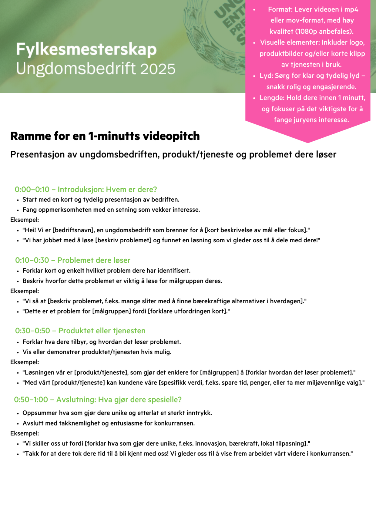 1 min pitch generell