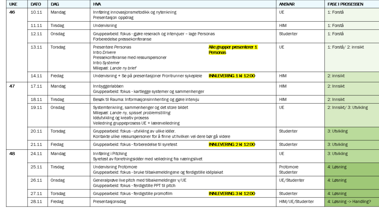 Oversikt timeplan vernepleie 25